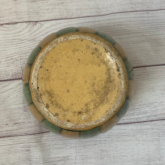 Antique Brown Green Striped Pottery Planter Majolica Glaze Floral Medallions - Picture 8 of 16